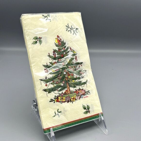 Vtg Sealed New 16 ct Spode Christmas Tree 3 ply Paper Guest Dinner Napkins NOS - Picture 1 of 10